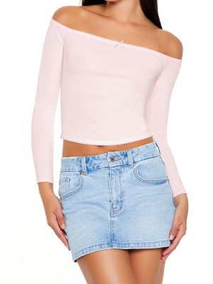 Pointelle Off-the-Shoulder Crop Top