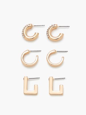 Rhinestone Geo Hoop Earring Set