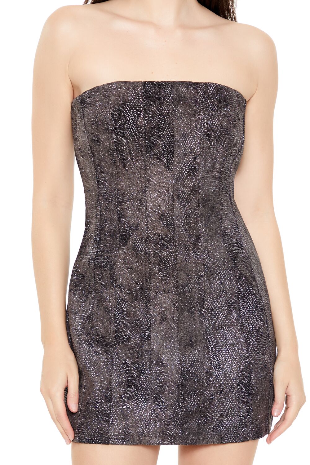 Glitter Denim Tube Mini Dress - Image 5