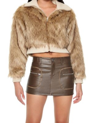 Cropped Faux Fur Bomber Jacket