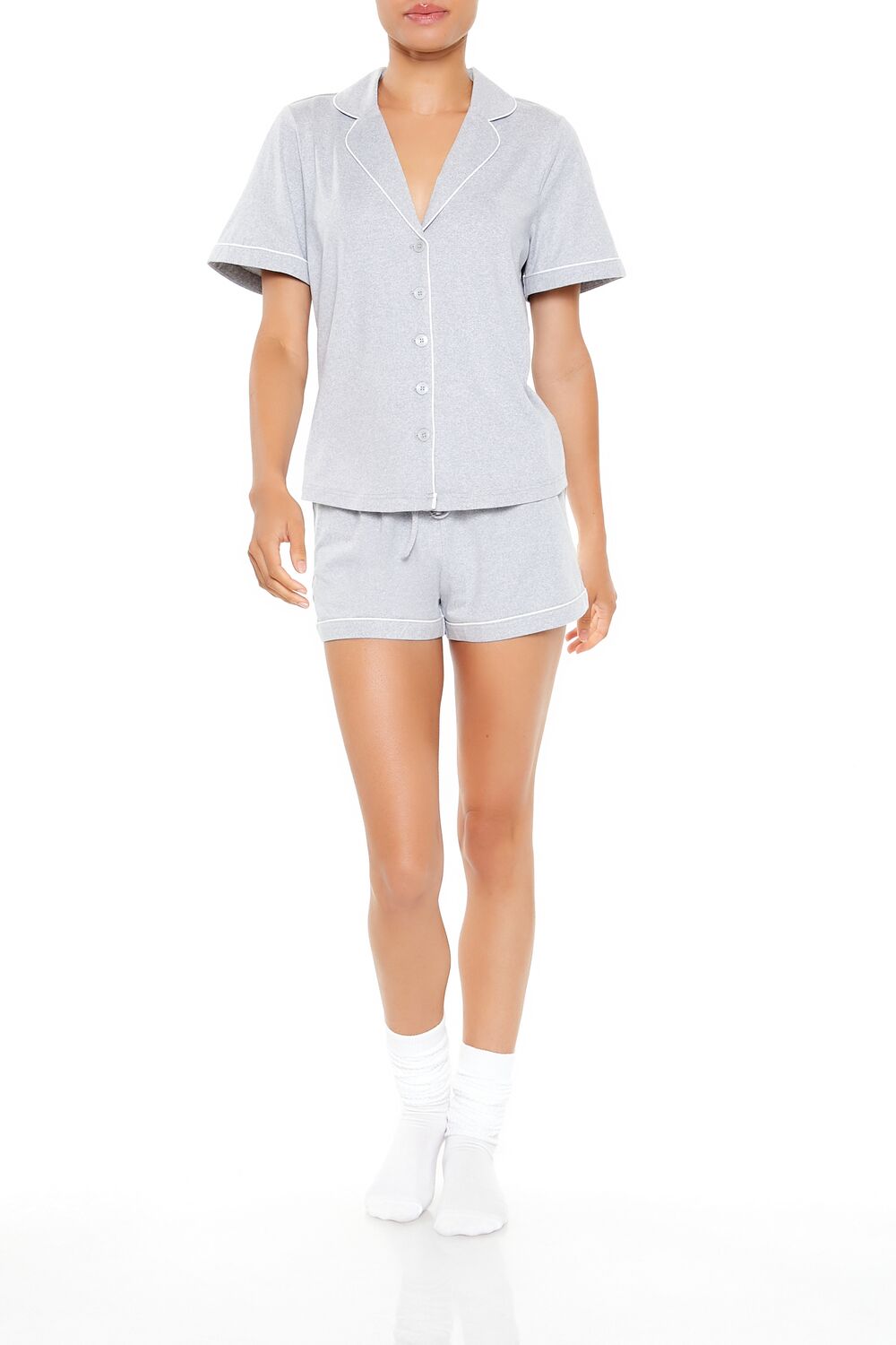 Piped-Trim Shirt & Shorts Pajama Set