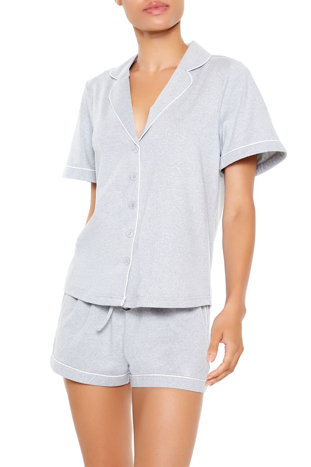 Piped-Trim Shirt & Shorts Pajama Set - Image 2