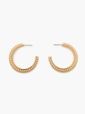 Etched Faux Pearl Hoop Earrings