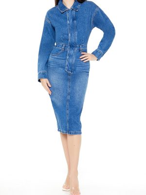 Denim Button-Front Midi Dress