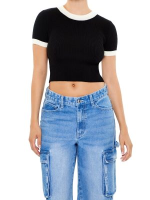 Sweater-Knit Ringer Cropped Tee