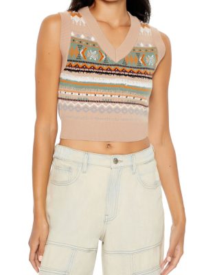 Geo Print Cropped Sweater Vest