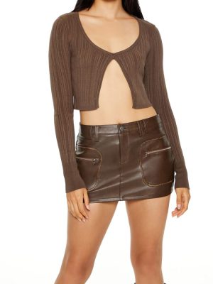 Cropped Split-Hem Cardigan Sweater