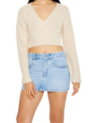 Textured Surplice Cropped Sweater