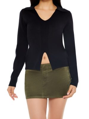 Ribbed Split-Hem Sweater