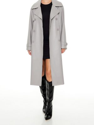 Faux Leather Notched Trench Coat