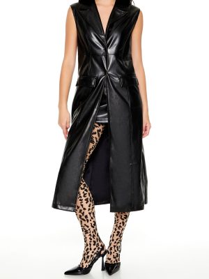 Notched Faux Leather Longline Vest