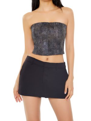 Rhinestone Faux Leather Tube Top