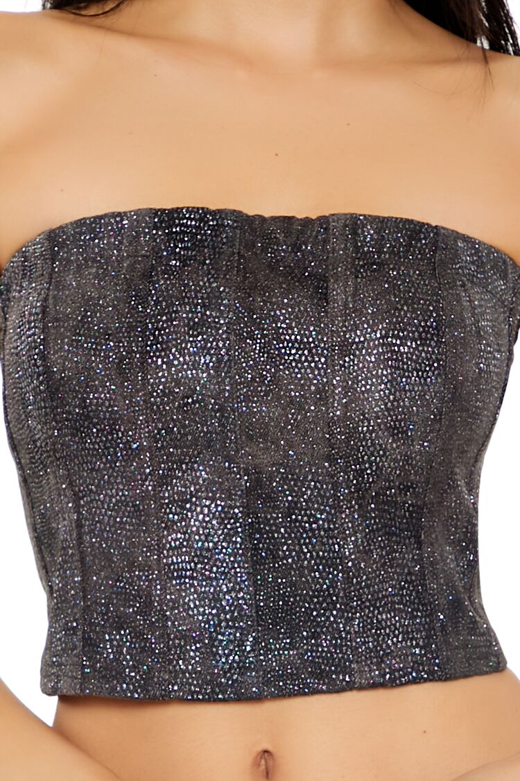 Rhinestone Faux Leather Tube Top - Image 3