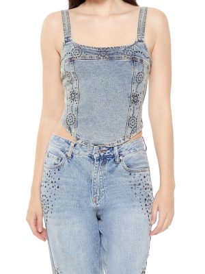 Studded Denim Crop Top