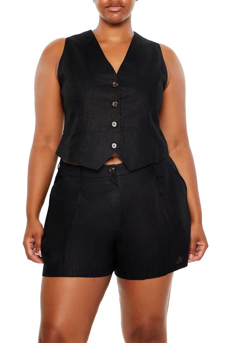 Plus Size Linen-Blend Vest & Shorts Set - Image 2