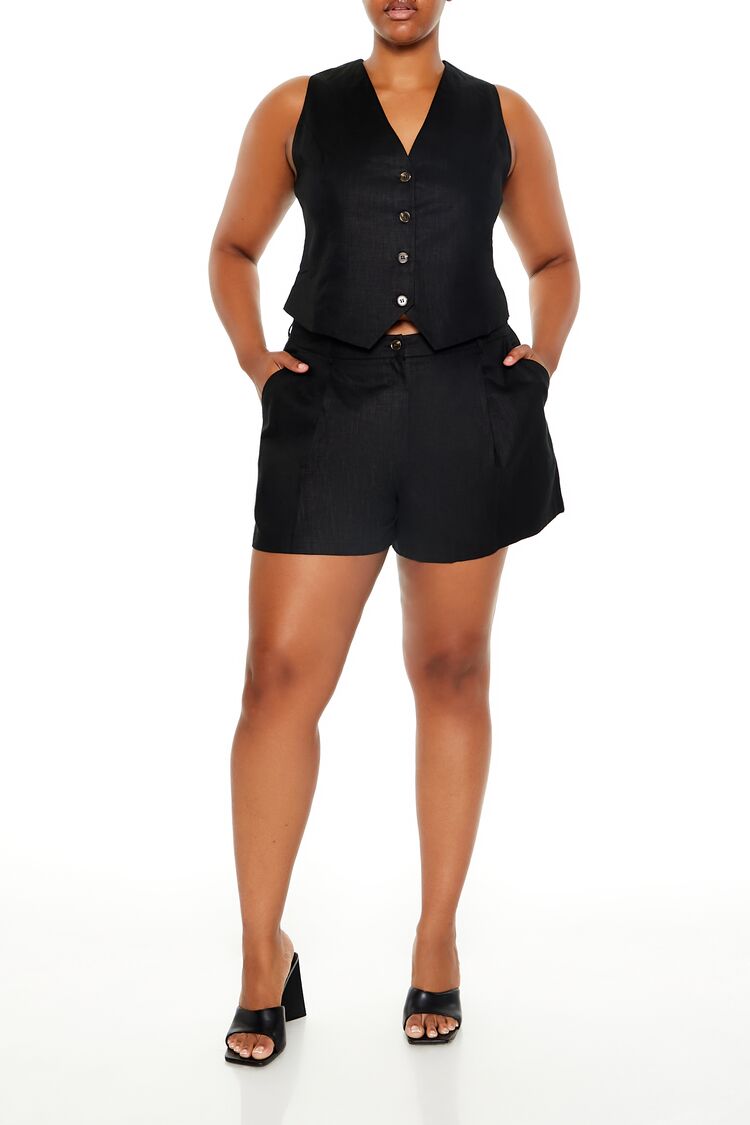 Plus Size Linen-Blend Vest & Shorts Set - Image 6