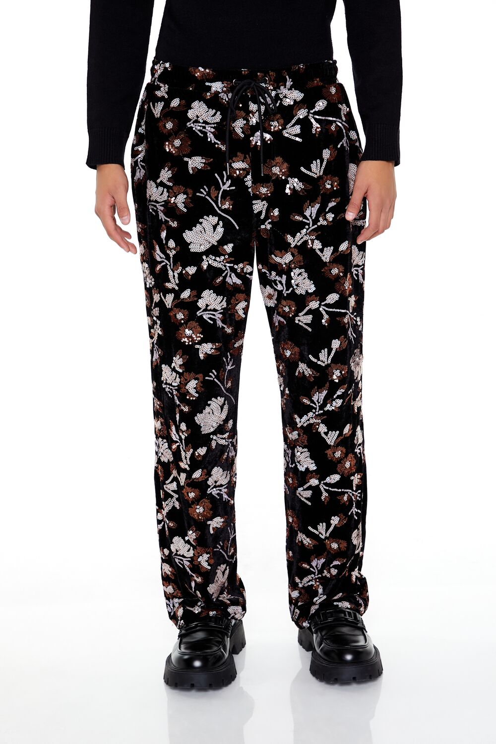 Sequin Floral Print Joggers - Image 2