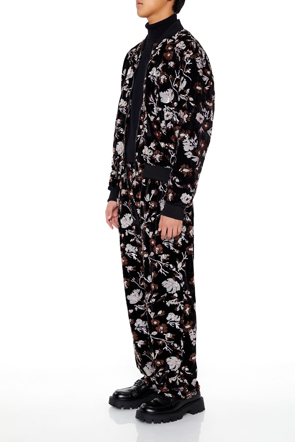 Sequin Floral Print Joggers - Image 3