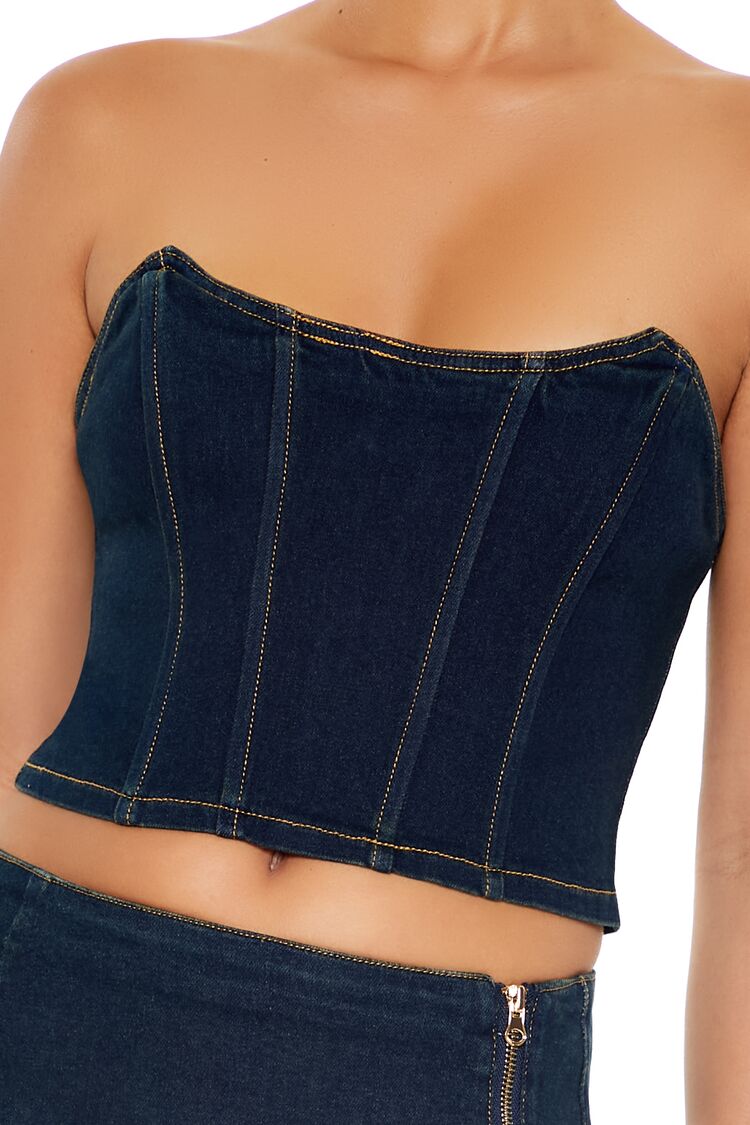 Denim Cropped Tube Top - Image 3