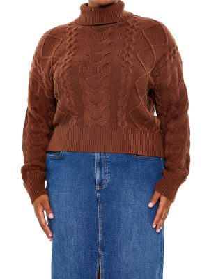 Plus Size Cable Knit Turtleneck Sweater