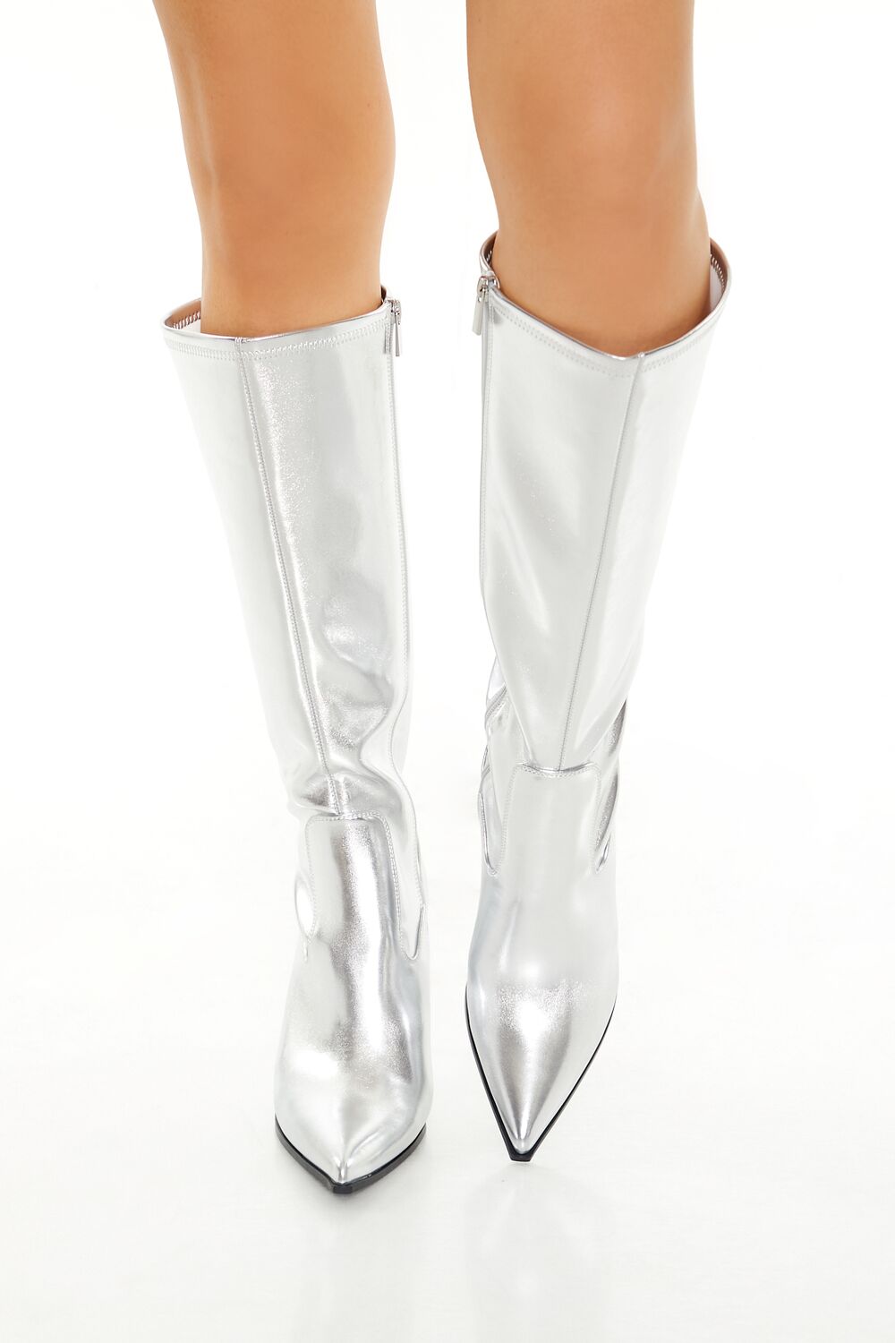 Metallic Knee-High Stiletto Heels - Image 4
