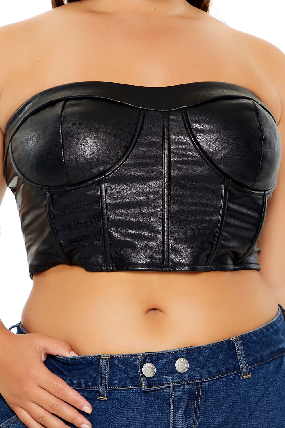 Plus Size Faux Leather Tube Top - Image 3