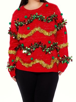 Plus Size Garland Pom Pom Sweater