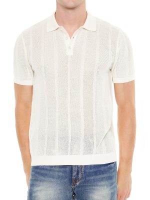 Crochet Sweater-Knit Polo Shirt