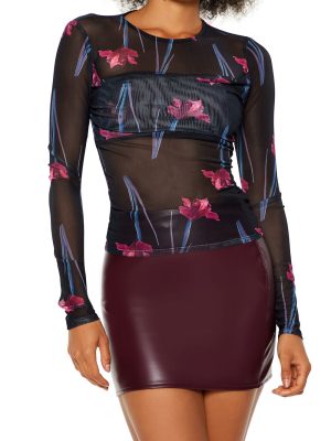 Sheer Floral Print Mesh Top