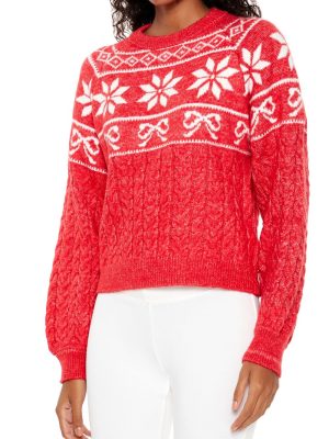 Fair Isle Bow Cable Knit Sweater