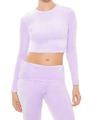 Velour Long-Sleeve Crop Top