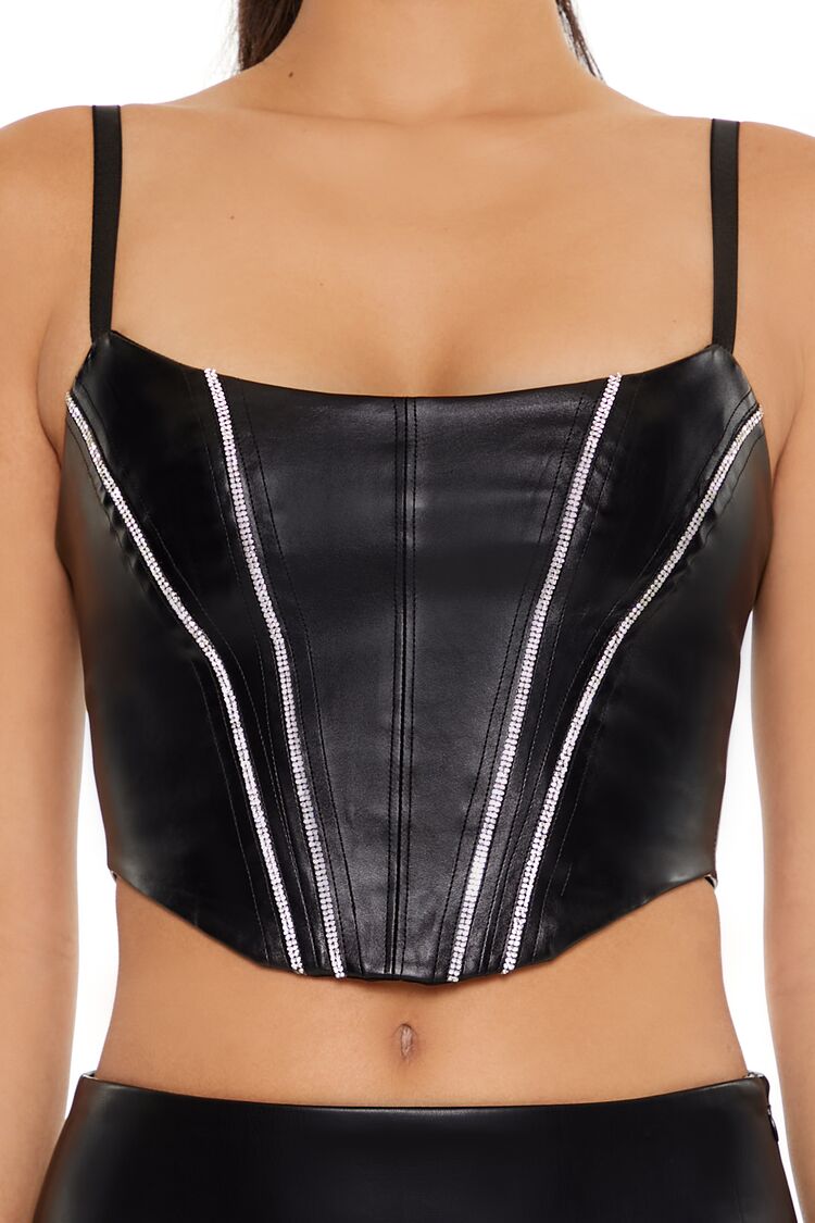 Rhinestone Faux Leather Bustier Cami - Image 3