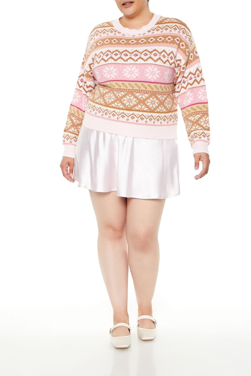 Plus Size Fair Isle Snowflake Cropped Sweater - Image 2