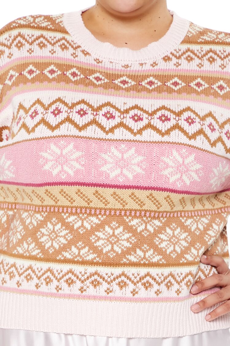 Plus Size Fair Isle Snowflake Cropped Sweater - Image 3
