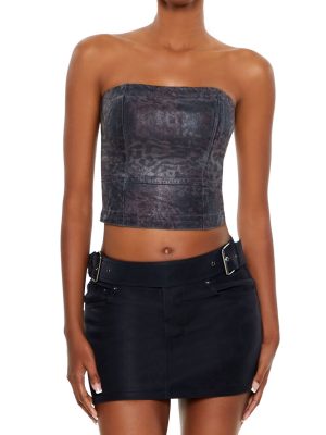 Metallic Leopard Denim Tube Top