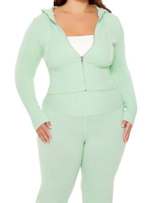 Plus Size Zip-Up Hooded Sweater