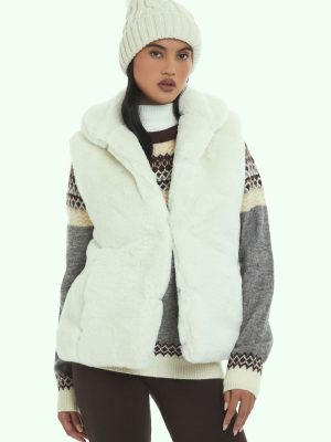 Notched Faux Fur Vest