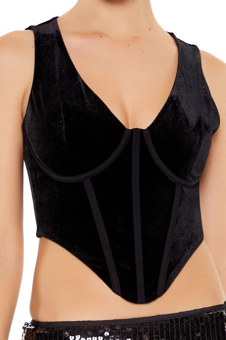 Velvet Bustier Cropped Tank Top - Image 3