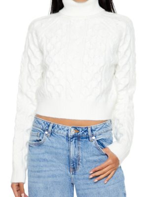 Cropped Cable Knit Turtleneck Sweater