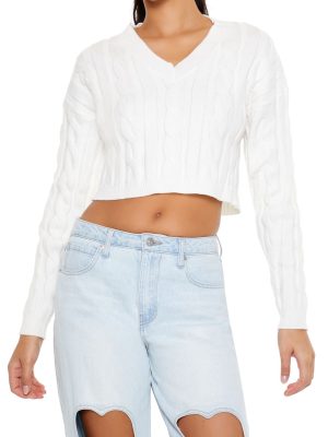 Cropped Cable Knit Sweater
