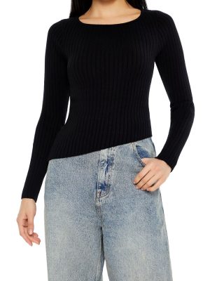 Asymmetrical Ribbed Knit Sweater