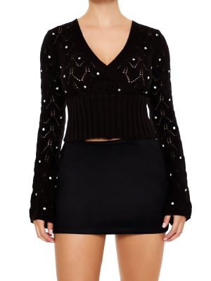 Rhinestone Cropped Sweater