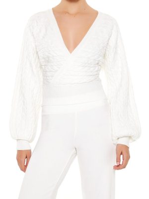 Peasant-Sleeve Cable Knit Sweater