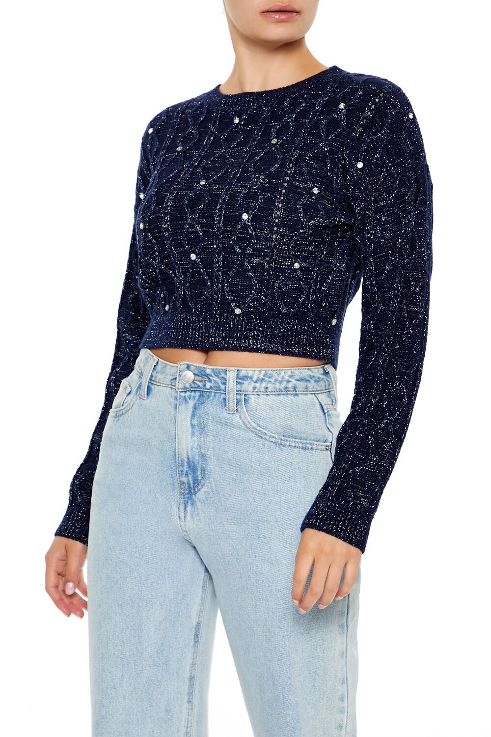 Glitter Knit Rhinestone Sweater - Image 4