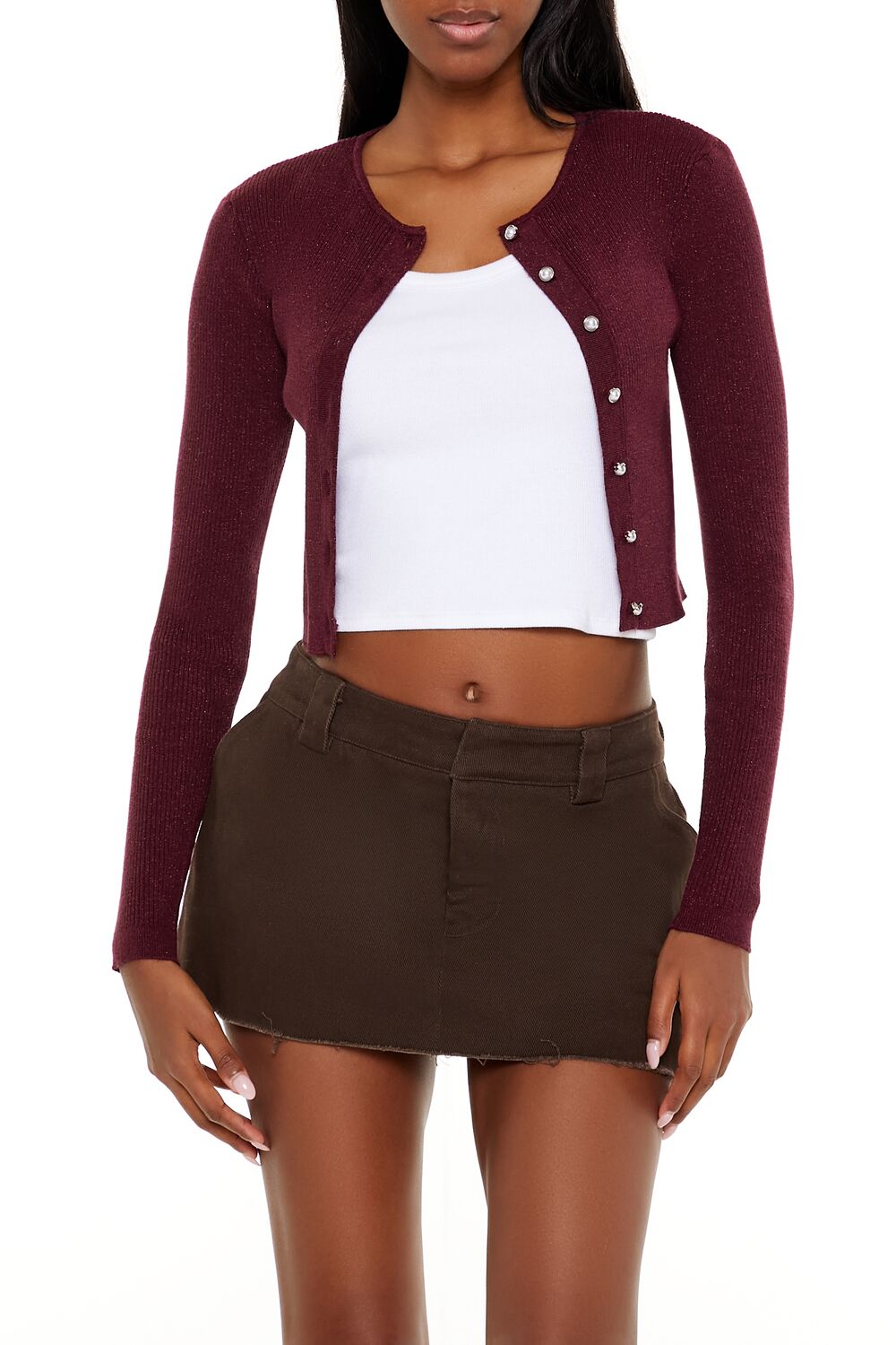 Faux Pearl Glitter Cardigan Sweater - Image 6