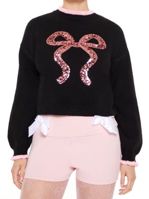 Sequin Bow Mock Neck Sweater