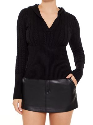 Hooded Cable Knit Sweater