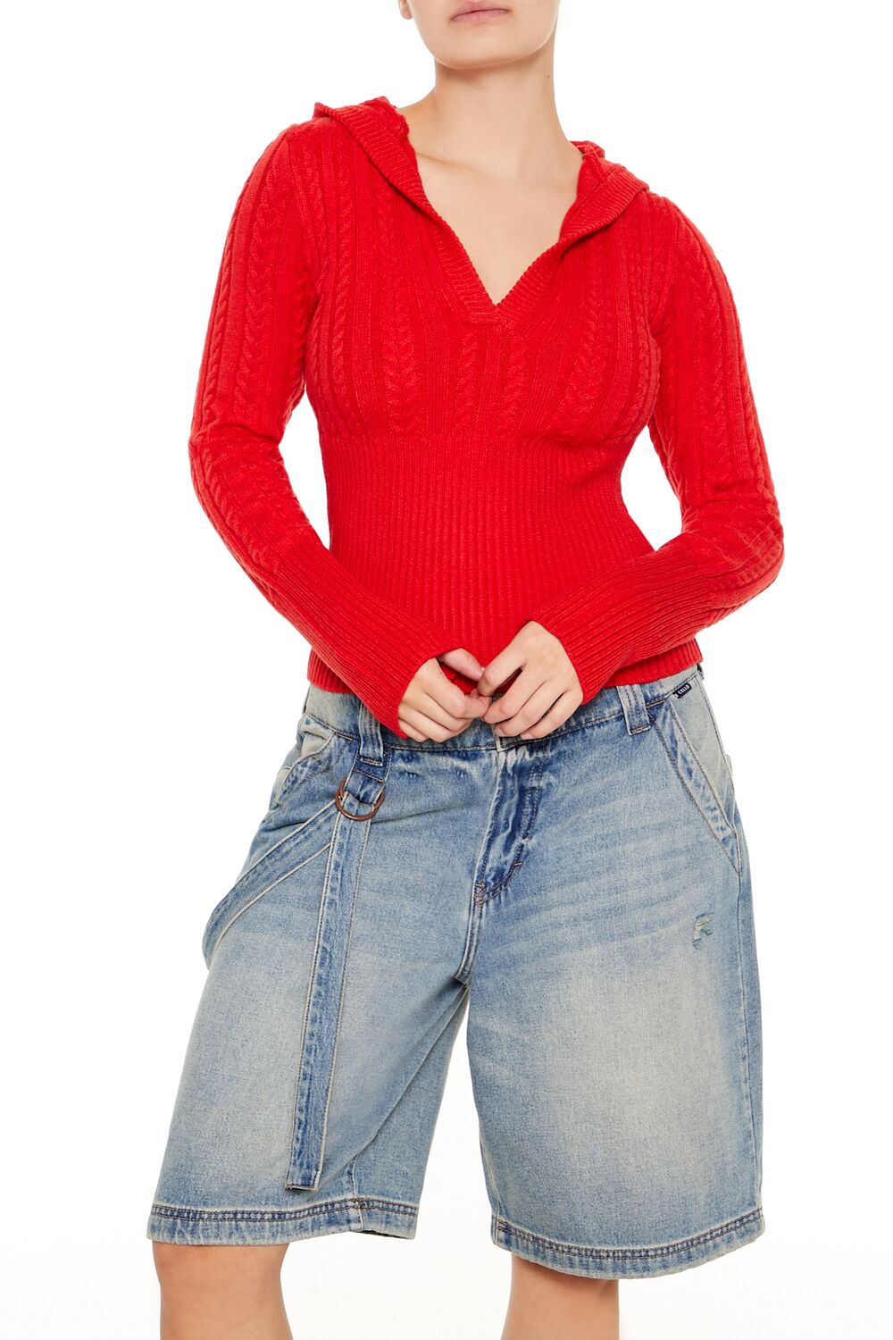 Hooded Cable Knit Sweater - Image 11