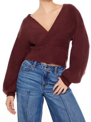 Peasant-Sleeve Surplice Sweater