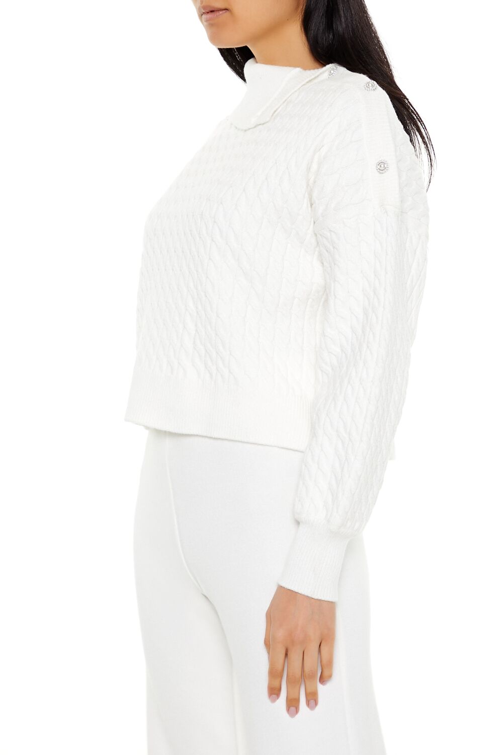 Faux Pearl Cable Knit Sweater - Image 4